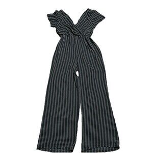 Charlotte Russe Black & White Striped Wide Leg Off-Shoulder Jumpsuit Size M
